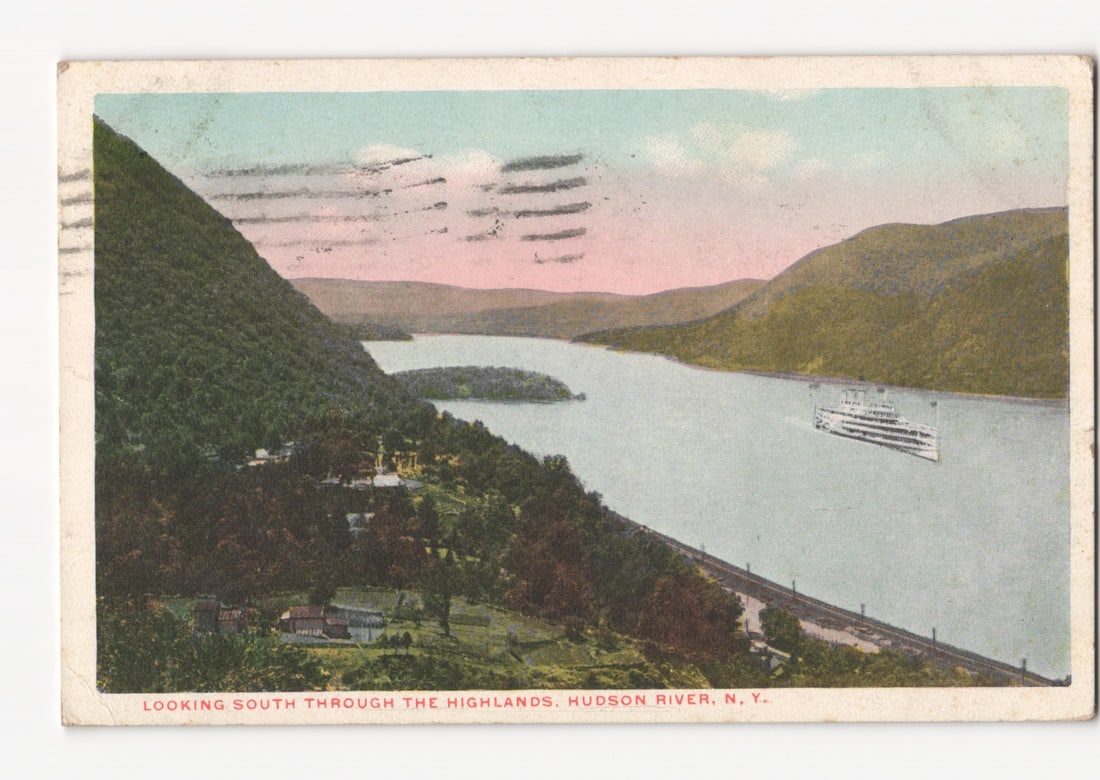 Early 20th Century Hudson River Highlands Postcard: Looking South with Steamboat and Rail Line (1 of 2)