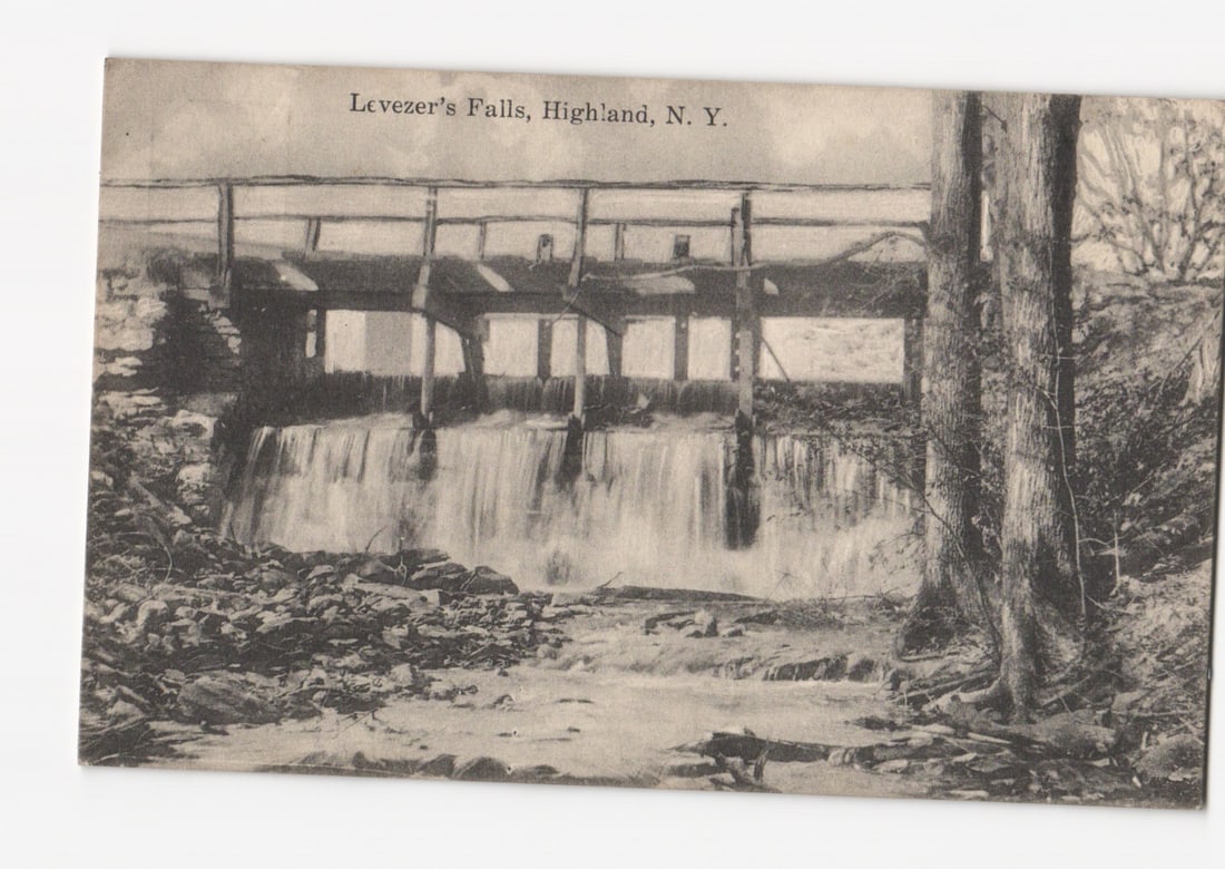 Early 20th Century Photographic Postcard of Levezer's Falls and Bridge, Highland, New York: Please review the photos carefully for additional condition details. Note that scans may appear slightly darker or lighter than the item's true appearance, and minor scanning artifacts may be visible.