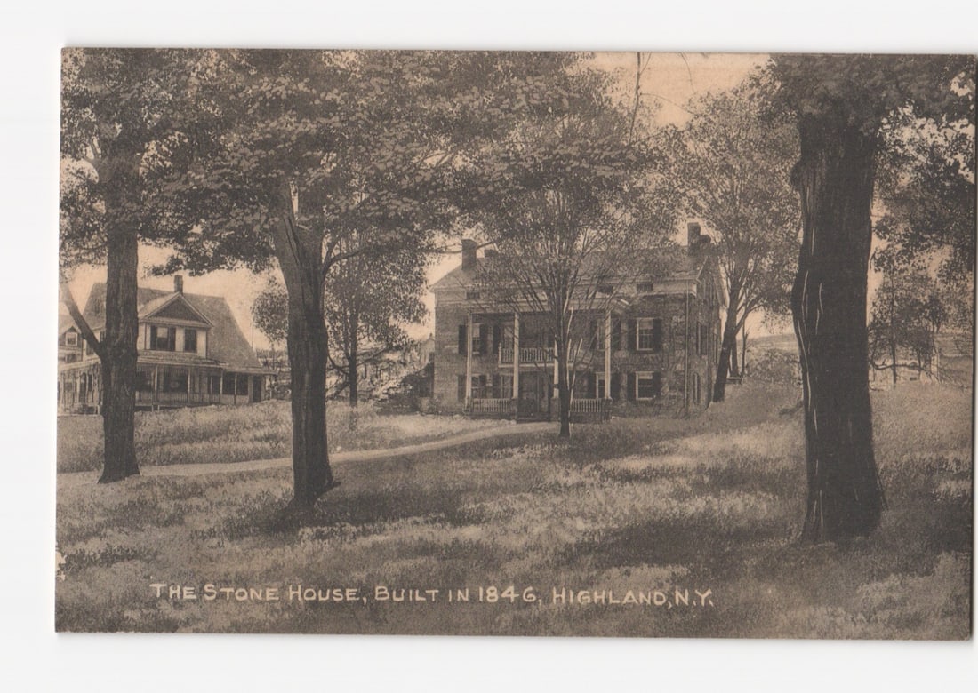 The Stone House, built 1846, Highland, N.Y., an early 20th century architectural postcard: Please review the photos carefully for additional condition details. Note that scans may appear slightly darker or lighter than the item's true appearance, and minor scanning artifacts may be visible.