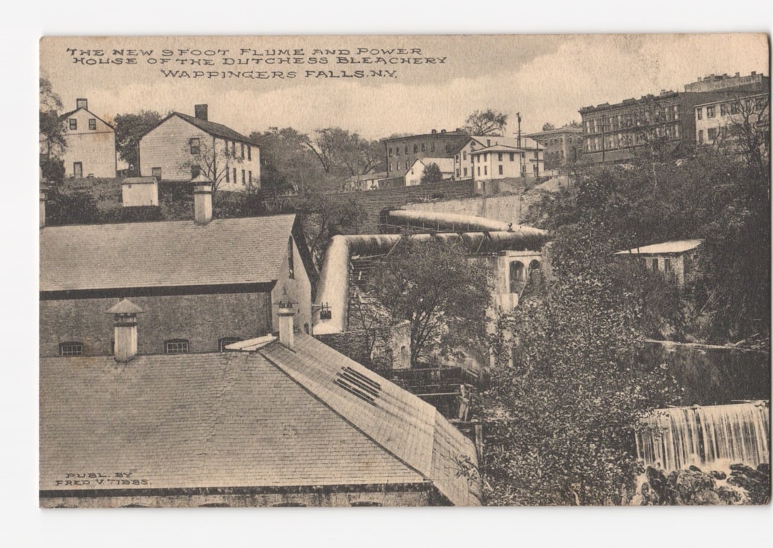 Dutchess Bleachery Flume & Power House, Wappingers Falls, NY photographic postcard: Please review the photos carefully for additional condition details. Note that scans may appear slightly darker or lighter than the item's true appearance, and minor scanning artifacts may be visible.
