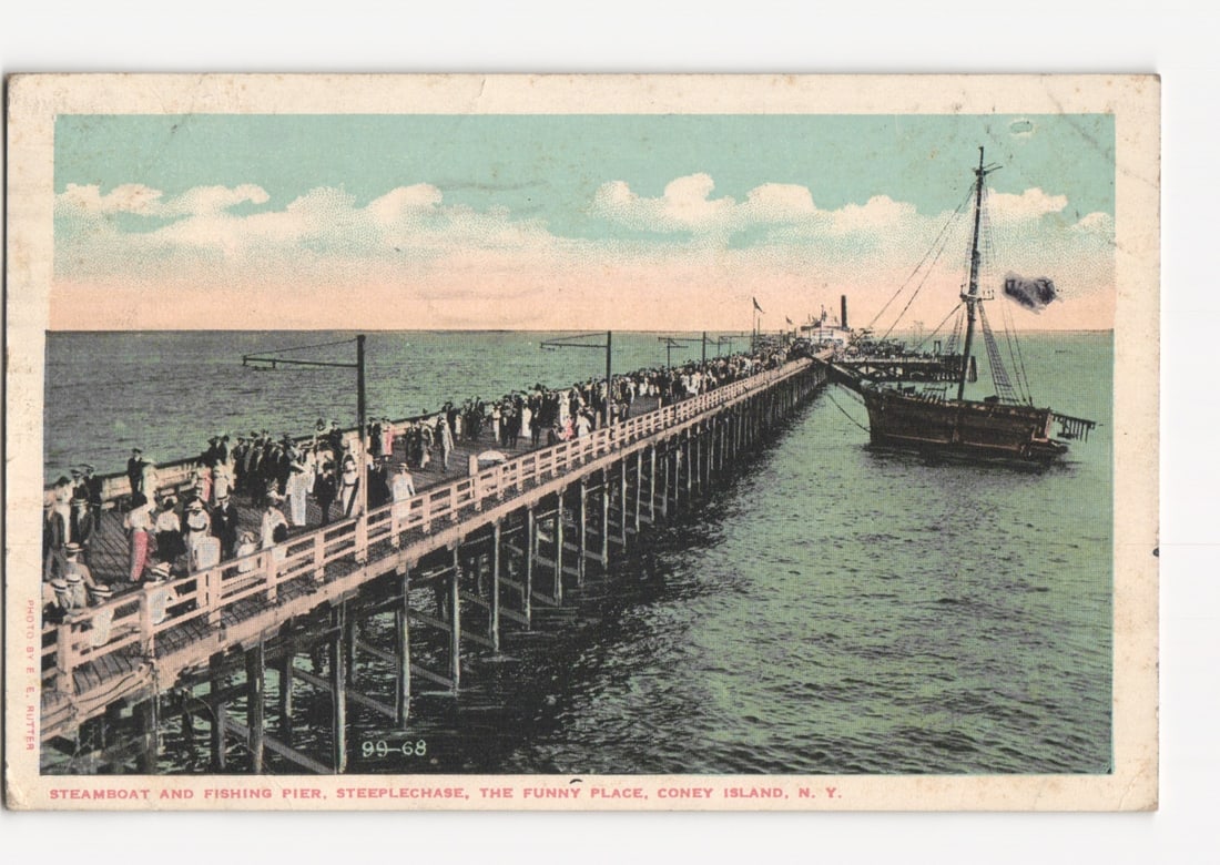 Steamboat and Fishing Pier, Steeplechase, The Funny Place, Coney Island, New York postcard (1 of 2)