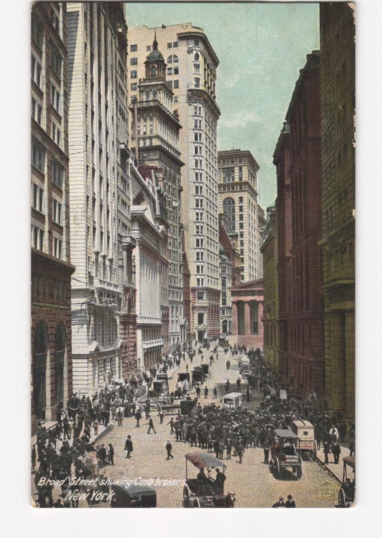 Broad Street, Showing Curb Brokers, New York City, early 20th Century street view postcard (1 of 2)