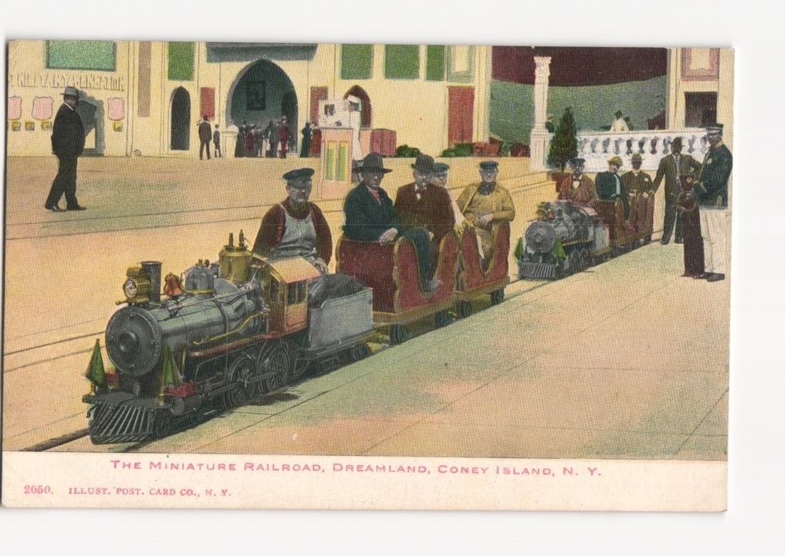Early 20th Century Postcard: Miniature Railroad with passengers at Dreamland, Coney Island, New (1 of 2)