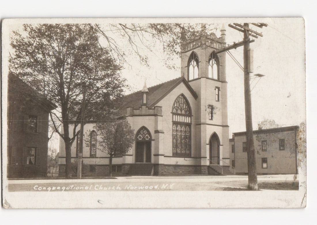 Early 20th-century Real Photo postcard of Congregational Church, Norwood, New York (1 of 2)