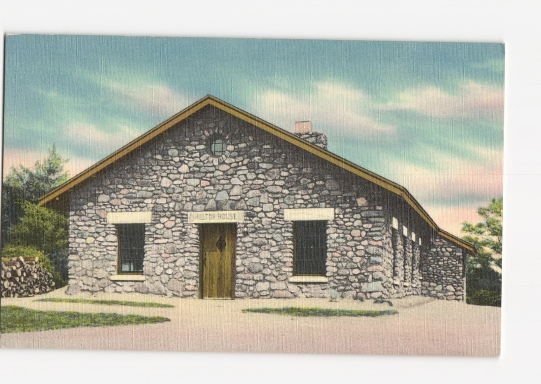 Stone-Faced Hilltop House at Cathedral of the Pines, Rindge, New Hampshire vintage postcard. (1 of 2)
