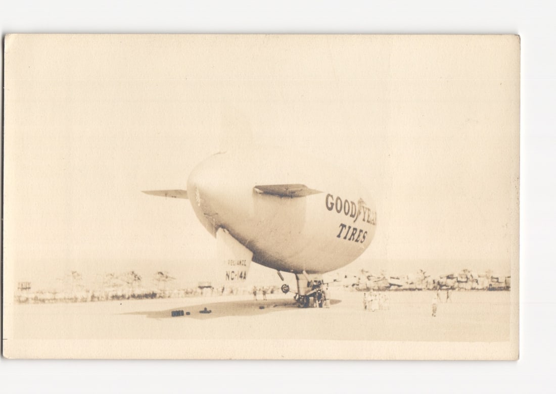 Goodyear Blimp 'Reliance' NC:4A on Ground at Airfield, Early 20th Century RPPC postcard. (1 of 2)