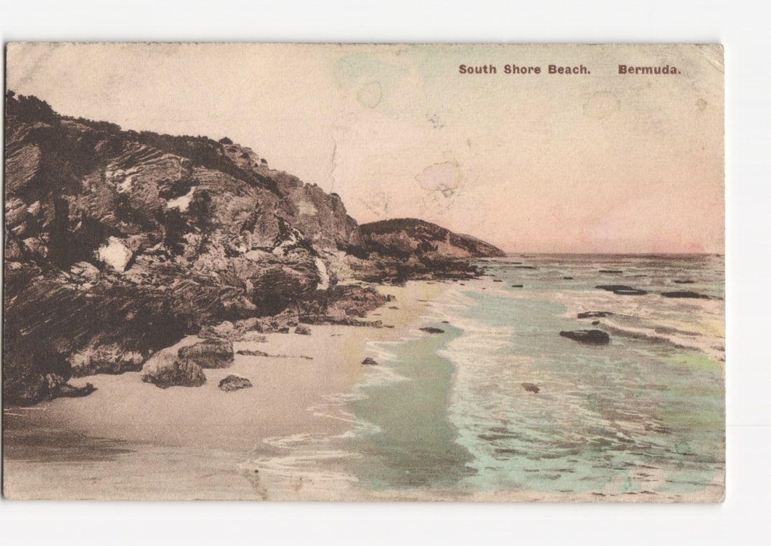 Early 20th Century Hand-Colored Postcard of South Shore Beach, Bermuda Coastline. (1 of 2)