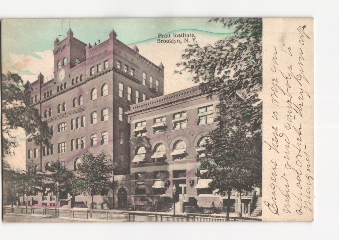 Pratt Institute Brooklyn, NY, Hand-Colored Architectural View Postcard, c. 1910s (1 of 2)