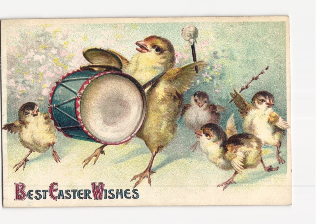 Vintage American Easter Postcard with Chicks Playing Musical Instruments, c. 1910 (1 of 2)