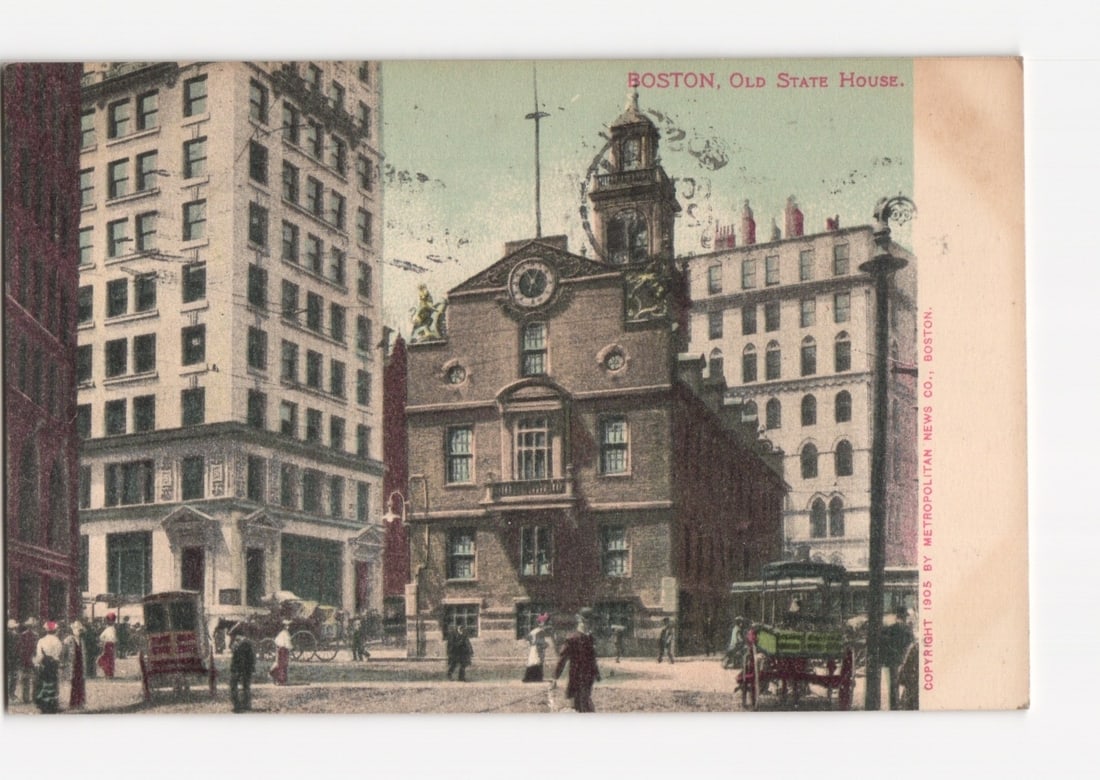Historic Old State House, Boston, Massachusetts, early 20th century street scene postcard. (1 of 2)