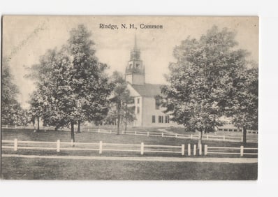 Rindge, N.H. Common, Prominent Steepled Building, Early 20th Century Photograph Postcard