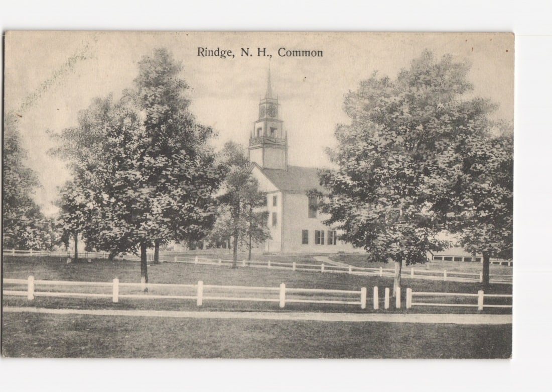 Rindge, N.H. Common, Prominent Steepled Building, Early 20th Century Photograph Postcard (1 of 2)
