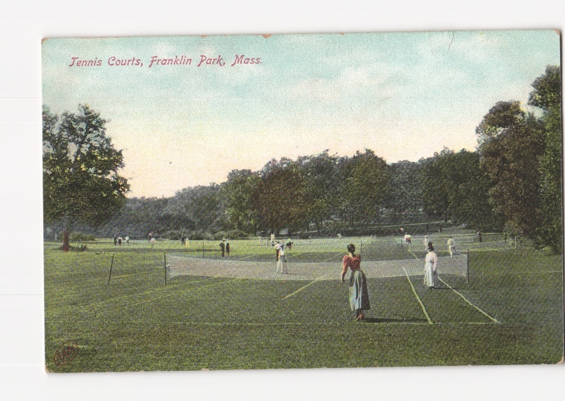 Early 20th Century postcard showing Tennis Courts in Franklin Park, Mass., with players. (1 of 2)