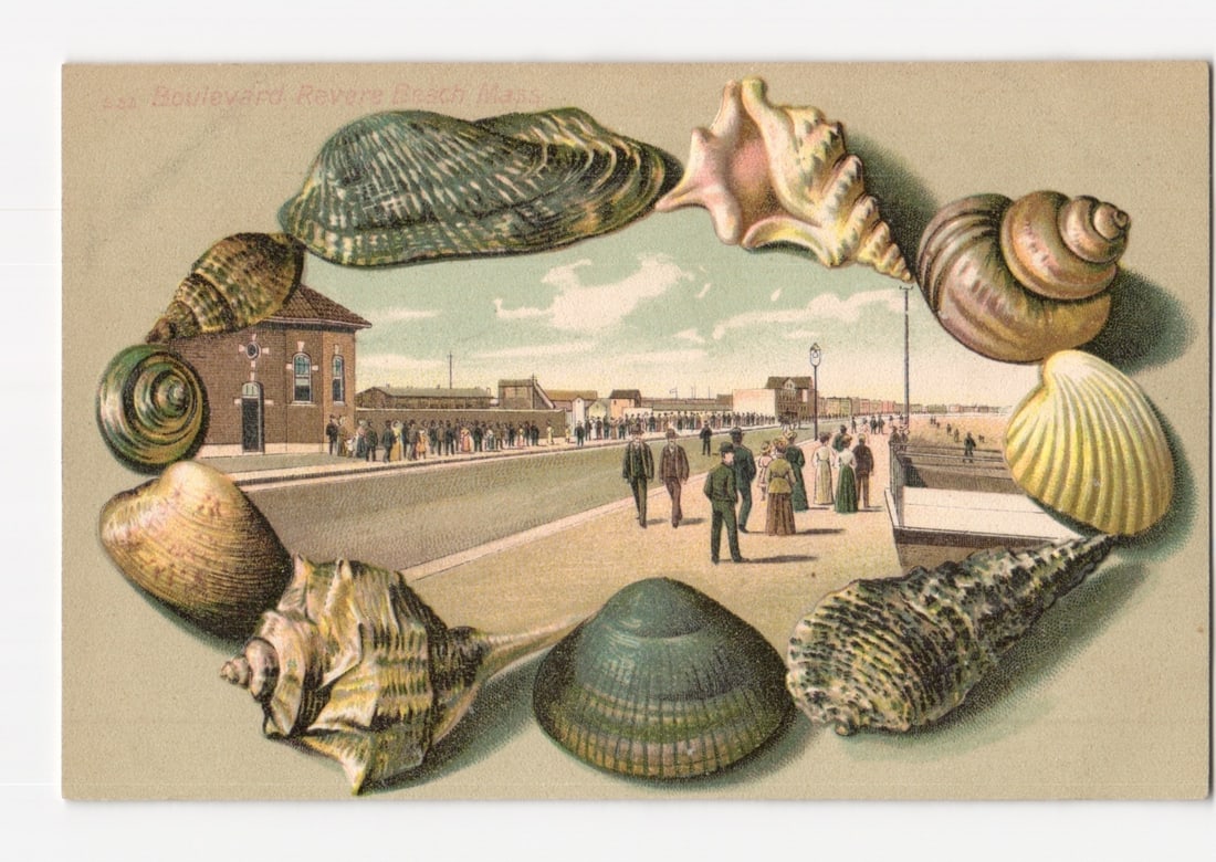 Early 20th Century Chromolithograph postcard showing Revere Beach, Massachusetts boulevard scene (1 of 2)