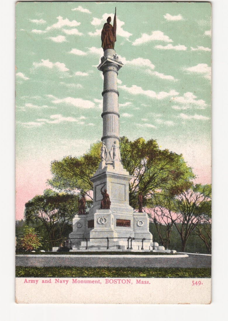 Army and Navy Monument, Boston, Massachusetts, early 20th century color postcard. (1 of 2)
