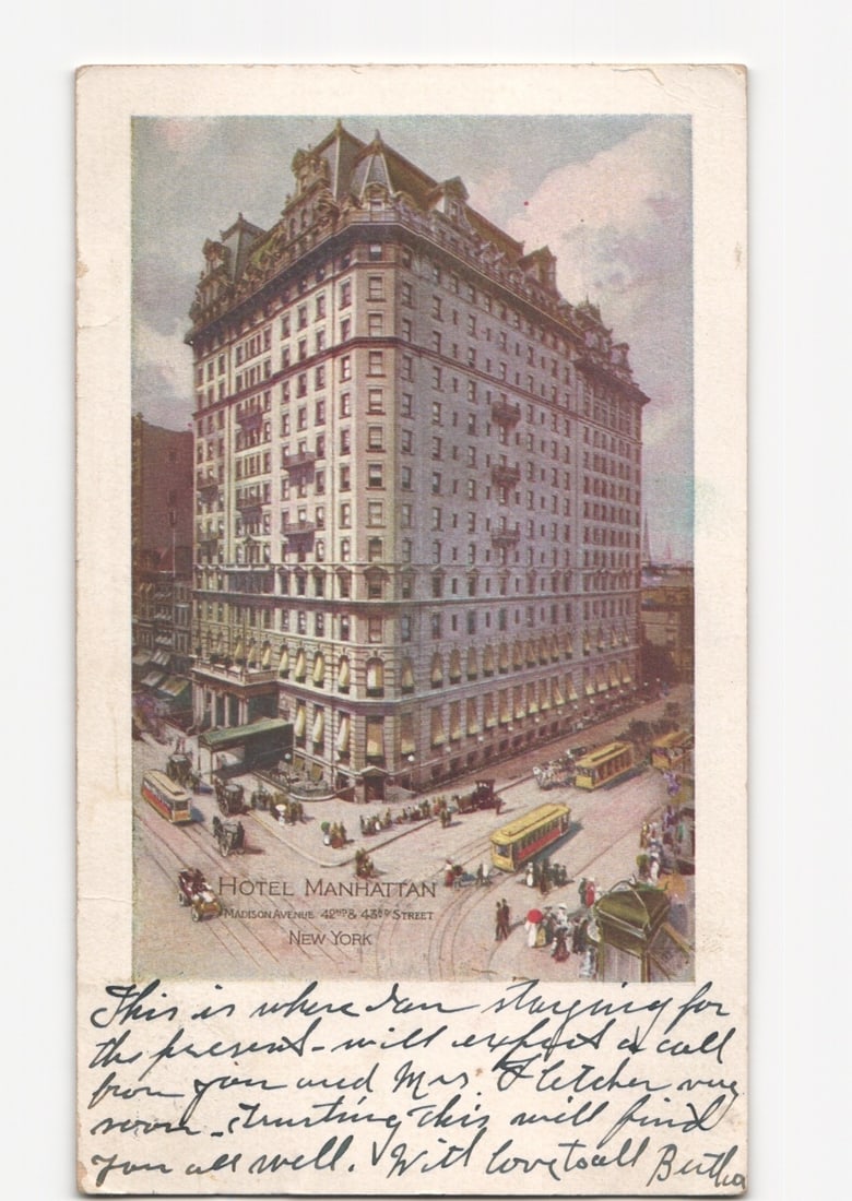 Early 20th Century Hotel Manhattan, Madison Avenue, New York City, Street View postcard (1 of 2)