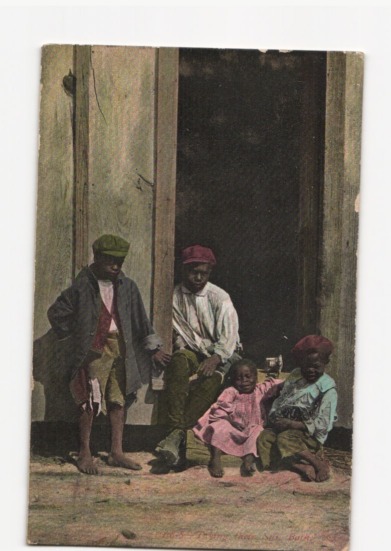 Early 20th Century African American Group Portrait 'Taking their Sun Bath' postcard (1 of 2)
