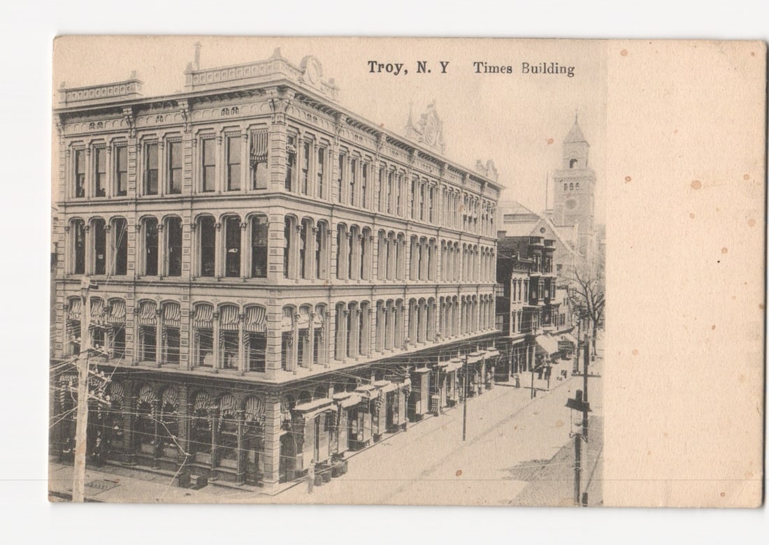 Troy, N. Y. Times Building, Ornate Late 19th/Early 20th Century Architecture Postcard (1 of 2)