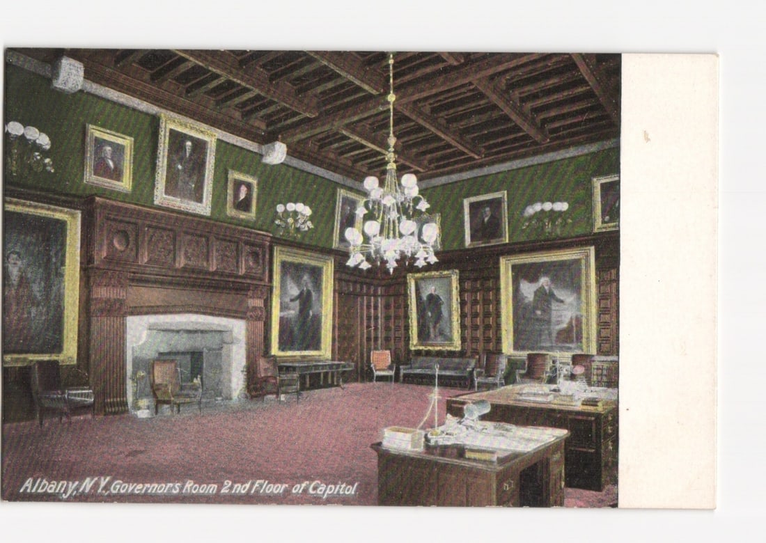Albany, New York Governor's Room, 2nd Floor Capitol Interior View, Early 1900s Postcard (1 of 2)