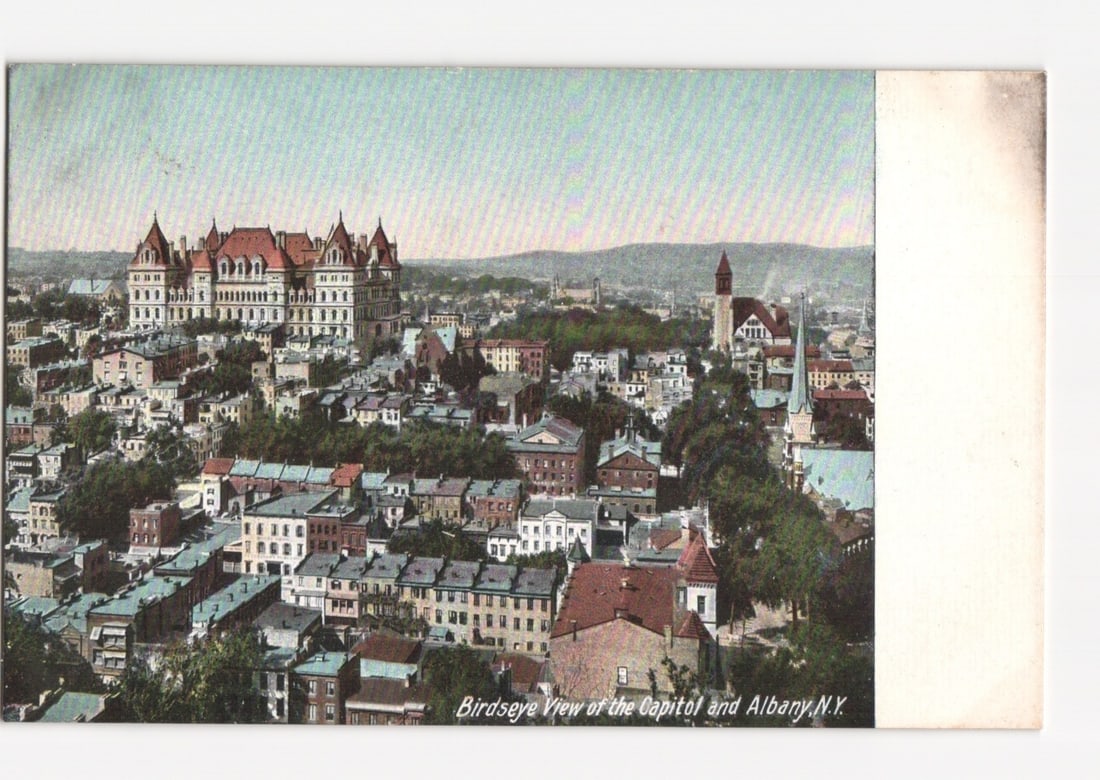 Early 20th Century Birdseye View of the Capitol and Albany, N.Y. Cityscape postcard (1 of 2)