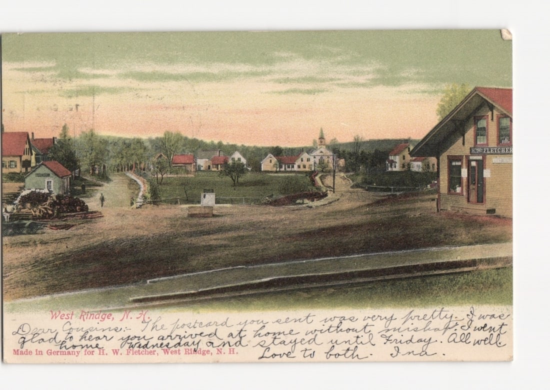 Scenic View of West Ridge, New Hampshire Rural Town with Buildings and Train Tracks, early 1900s (1 of 2)