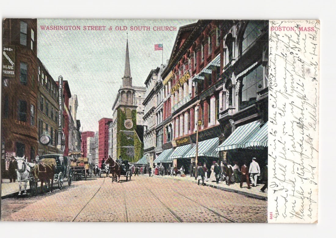 Washington Street & Old South Church, Boston, Massachusetts, early 20th century postcard. (1 of 2)