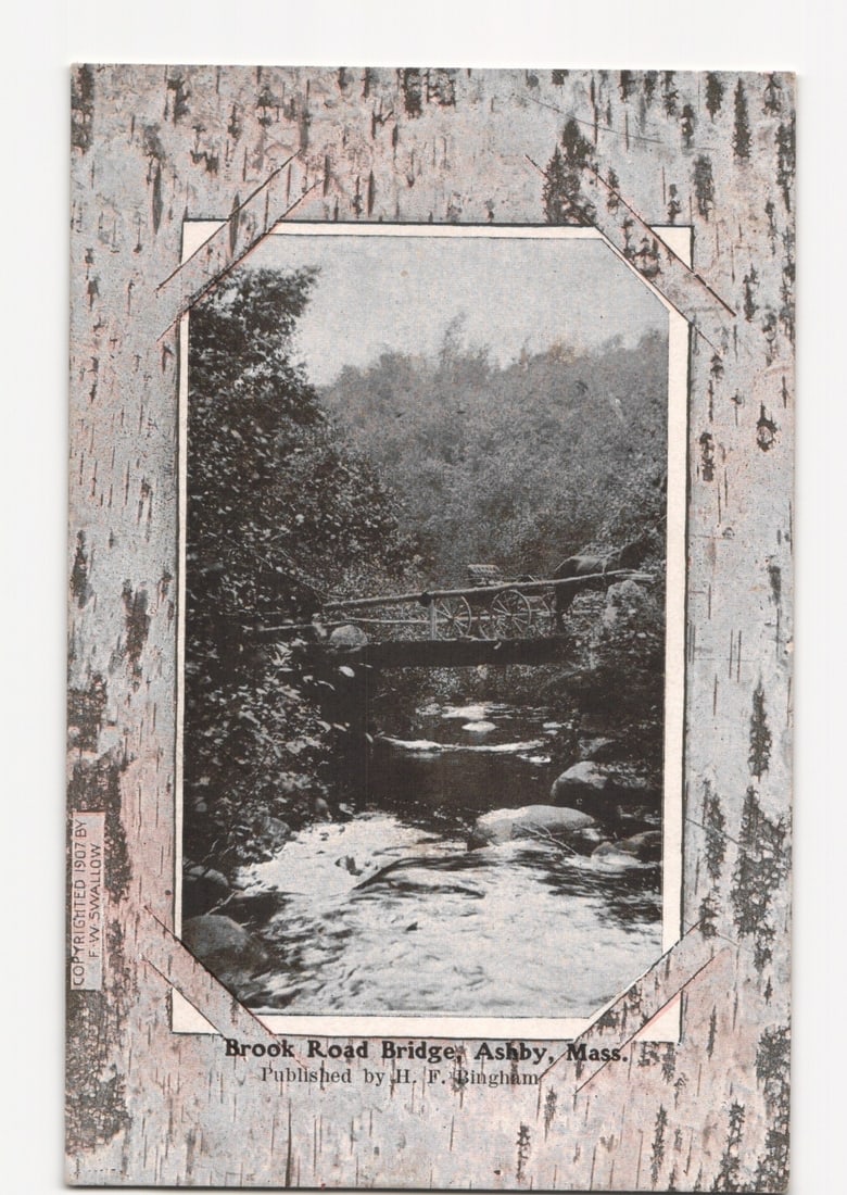 Brook Road Bridge with wagon wheel design, Ashby, Mass., 1907 copyrighted postcard (1 of 2)
