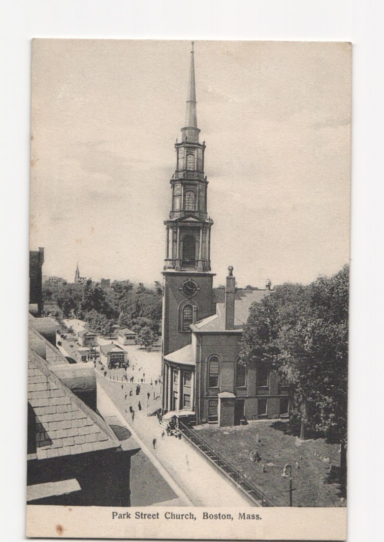 Early 20th century postcard of Park Street Church, Boston, Massachusetts street view (1 of 2)