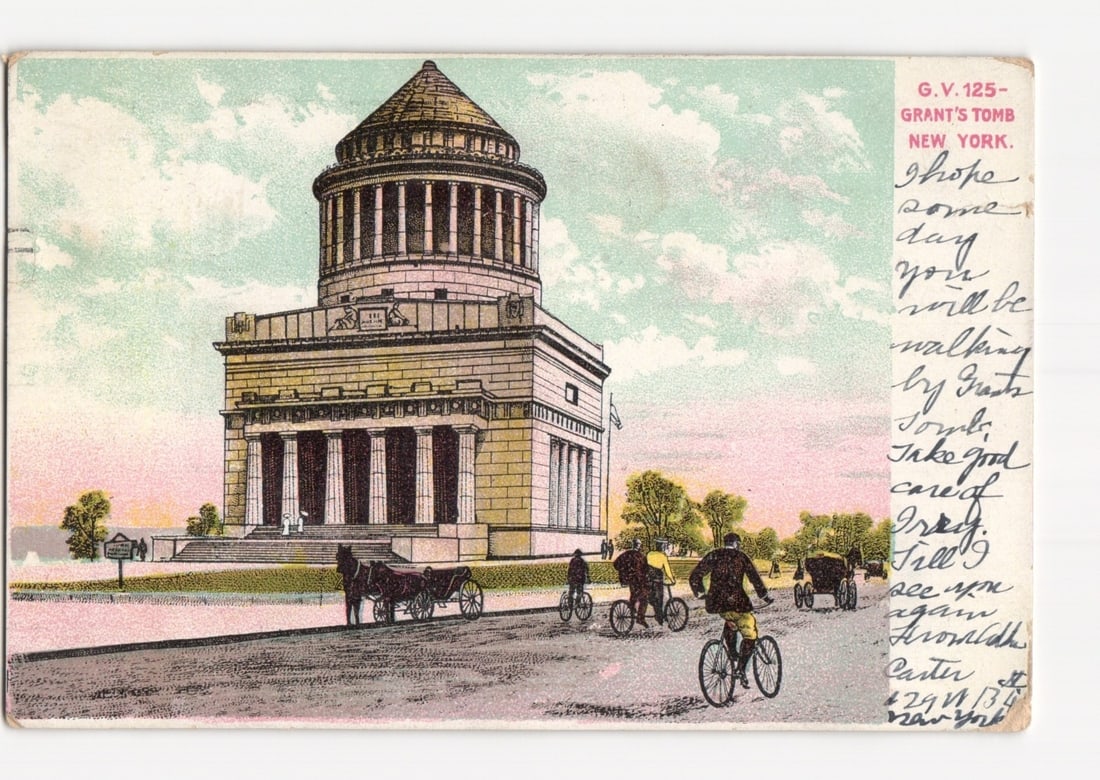 Chromolithograph postcard depicting Grant's Tomb in New York, circa early 20th century, with street (1 of 2)