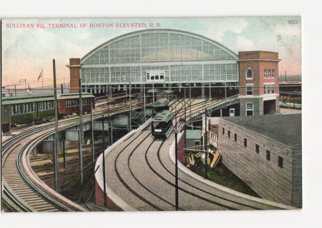 Boston: Sullivan Square Terminal of Boston Elevated Railroad and Elevated Trains postcard (1 of 2)
