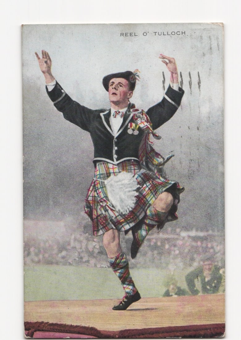 Reel O' Tulloch Highland Dancer in Traditional Kilt, Early 20th Century Postcard (1 of 2)