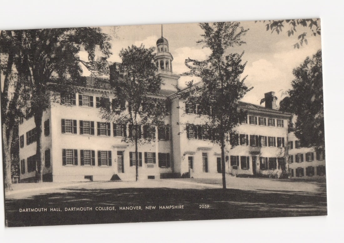 Photographic Lithograph Postcard of Dartmouth Hall, Dartmouth College, Hanover, New Hampshire (1 of 2)
