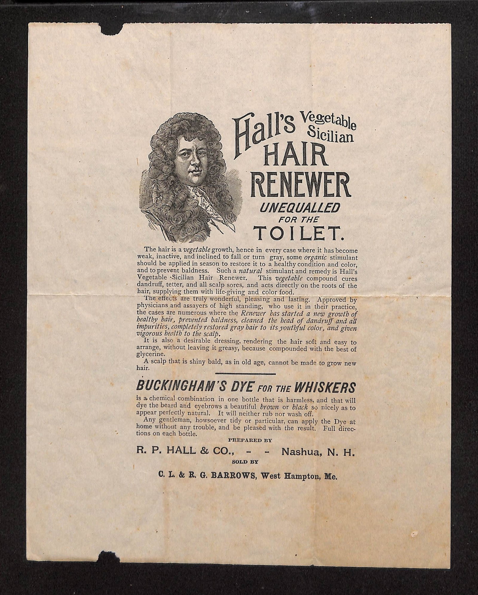 Hall's Hair Renewer & Dye Advertising Leaf, Weston Hampton, ME, with Handwritten Note, 193. (1 of 2)
