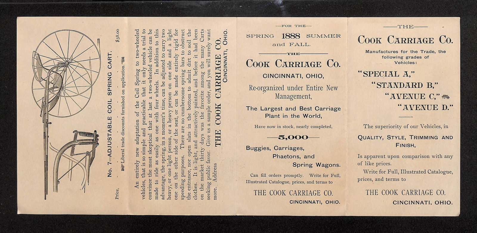 Cook Carriage Co. 1888 Cincinnati, Ohio, Illustrated Advertising Brochure of Vehicles (1 of 3)