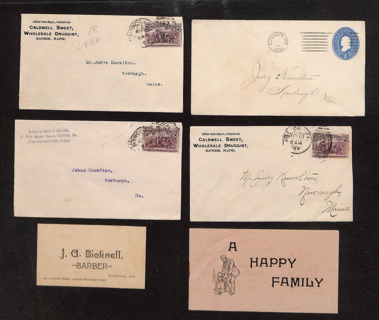 Maine Postal History & Advertising Ephemera: 4 Covers, Trade Card, Dr. Pierce Booklet, 1882-1938 (1 of 7)