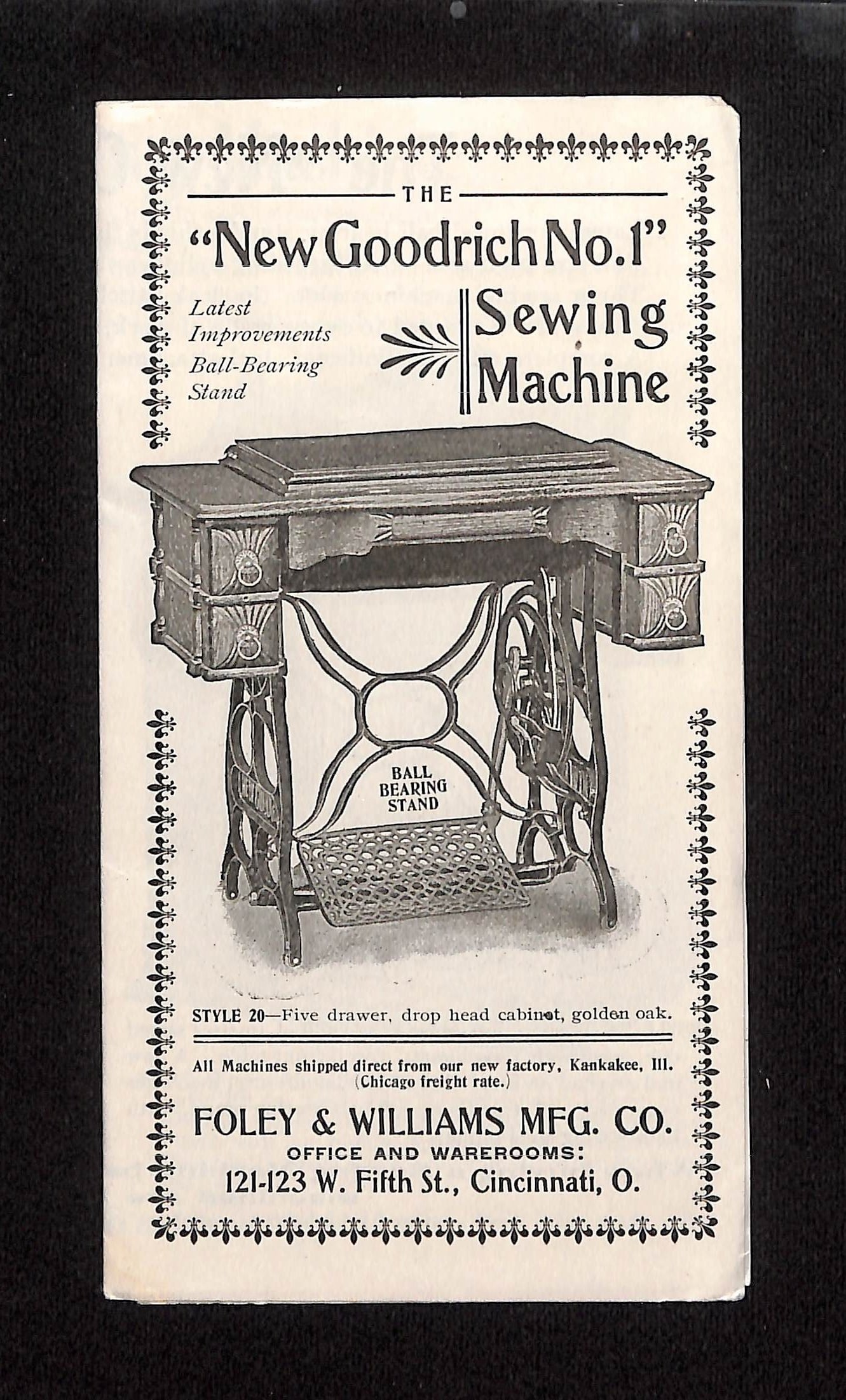 Foley & Williams Mfg. Co. Sewing Machine Brochure featuring Goodrich No. 1 and New Empire Models, (1 of 6)