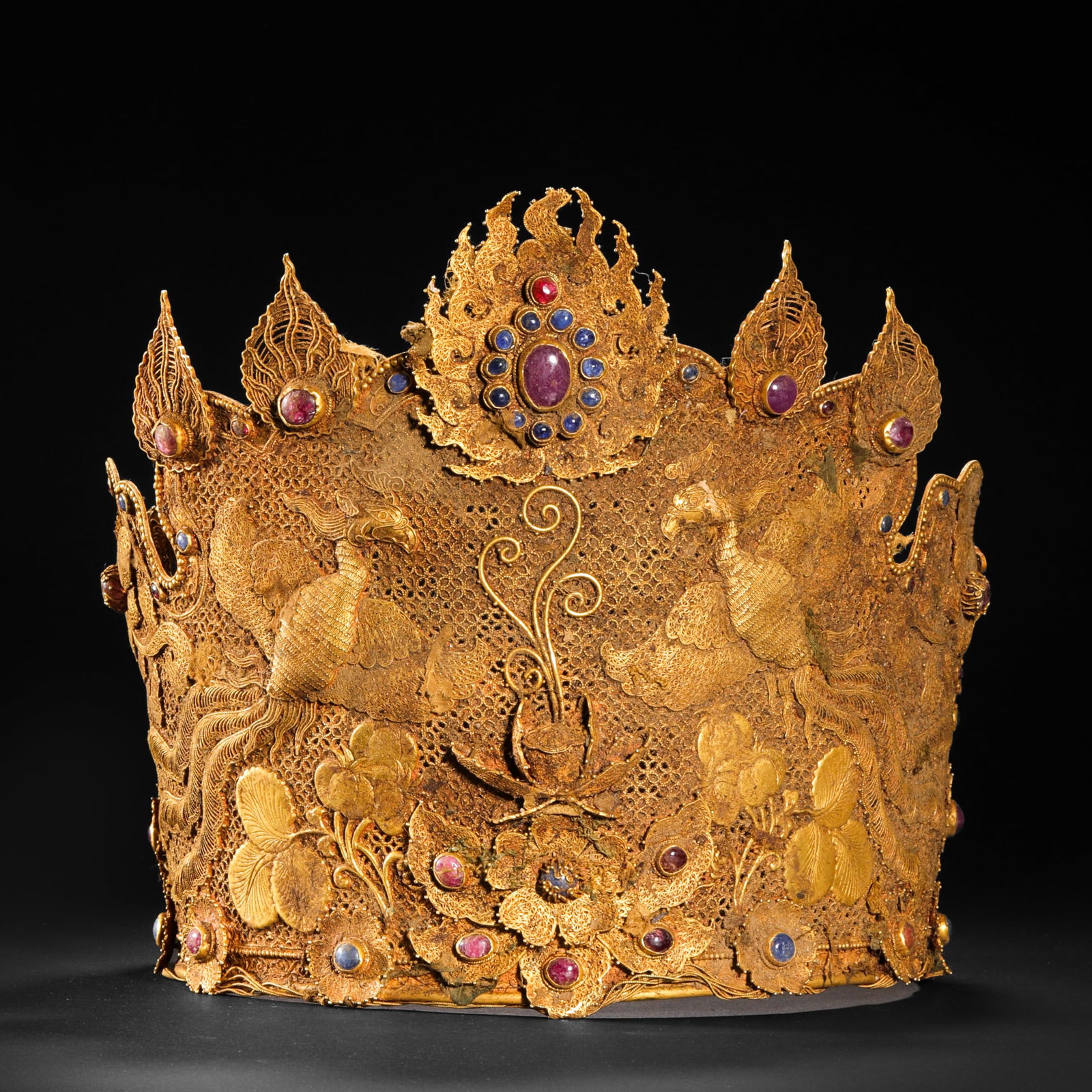 Pre-Ming Dynasty gold filigree phoenix crown (1 of 13)