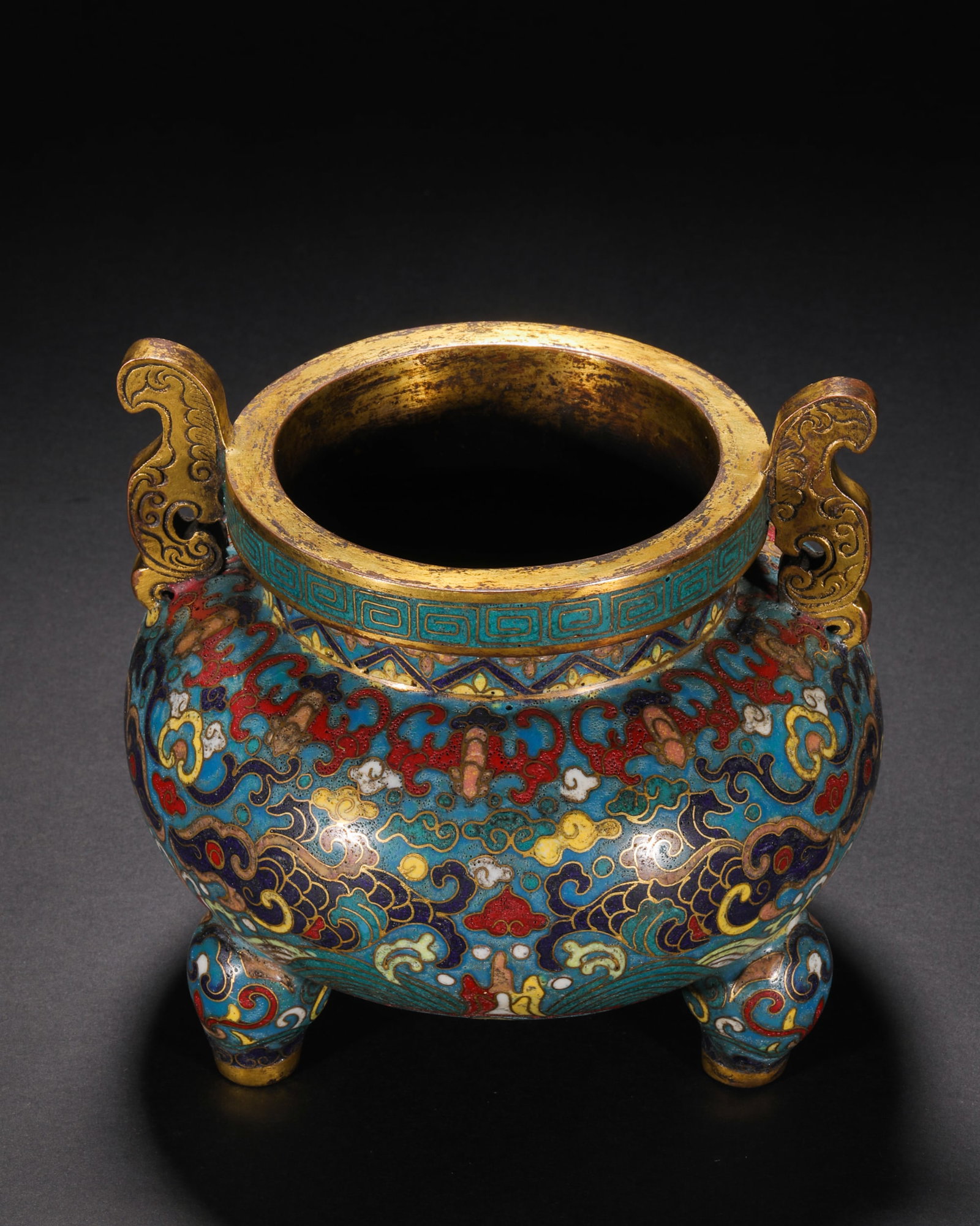 Qing Dynasty Cloisonné Double Fish Pattern Two-Eared Three-legged Stove - 6