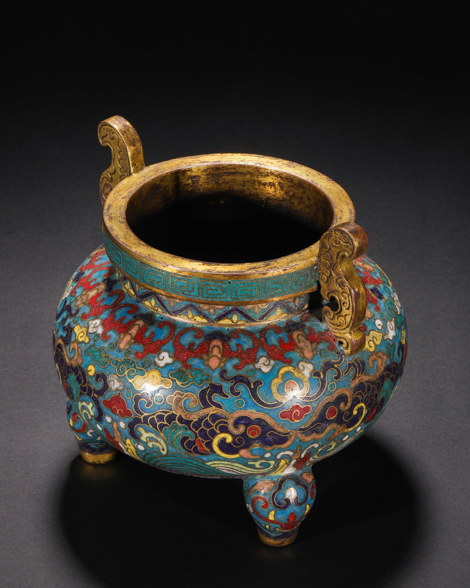 Qing Dynasty Cloisonné Double Fish Pattern Two-Eared Three-legged Stove - 7