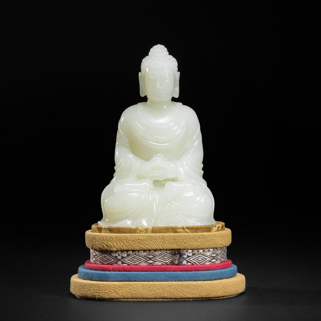 Ming Dynasty Hotan Jade Sandalwood Buddha Statue: Ming Dynasty Hotan Jade Sandalwood Buddha StatueH10cm W7cm Weight317g