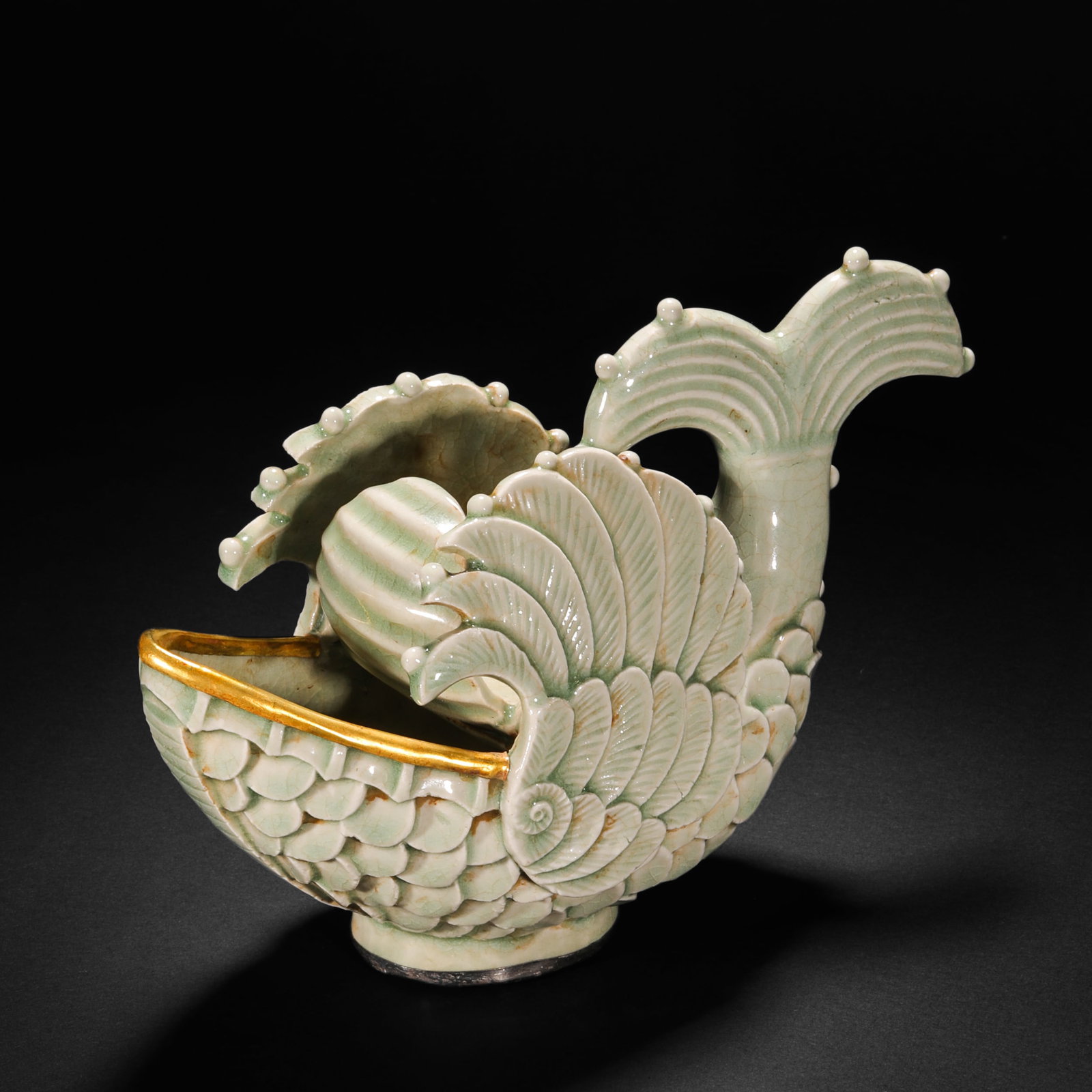 Yaozhou kiln fish transformed into dragon scoop before Ming Dynasty: Yaozhou kiln fish transformed into dragon scoop before Ming DynastyH11cm W21cm