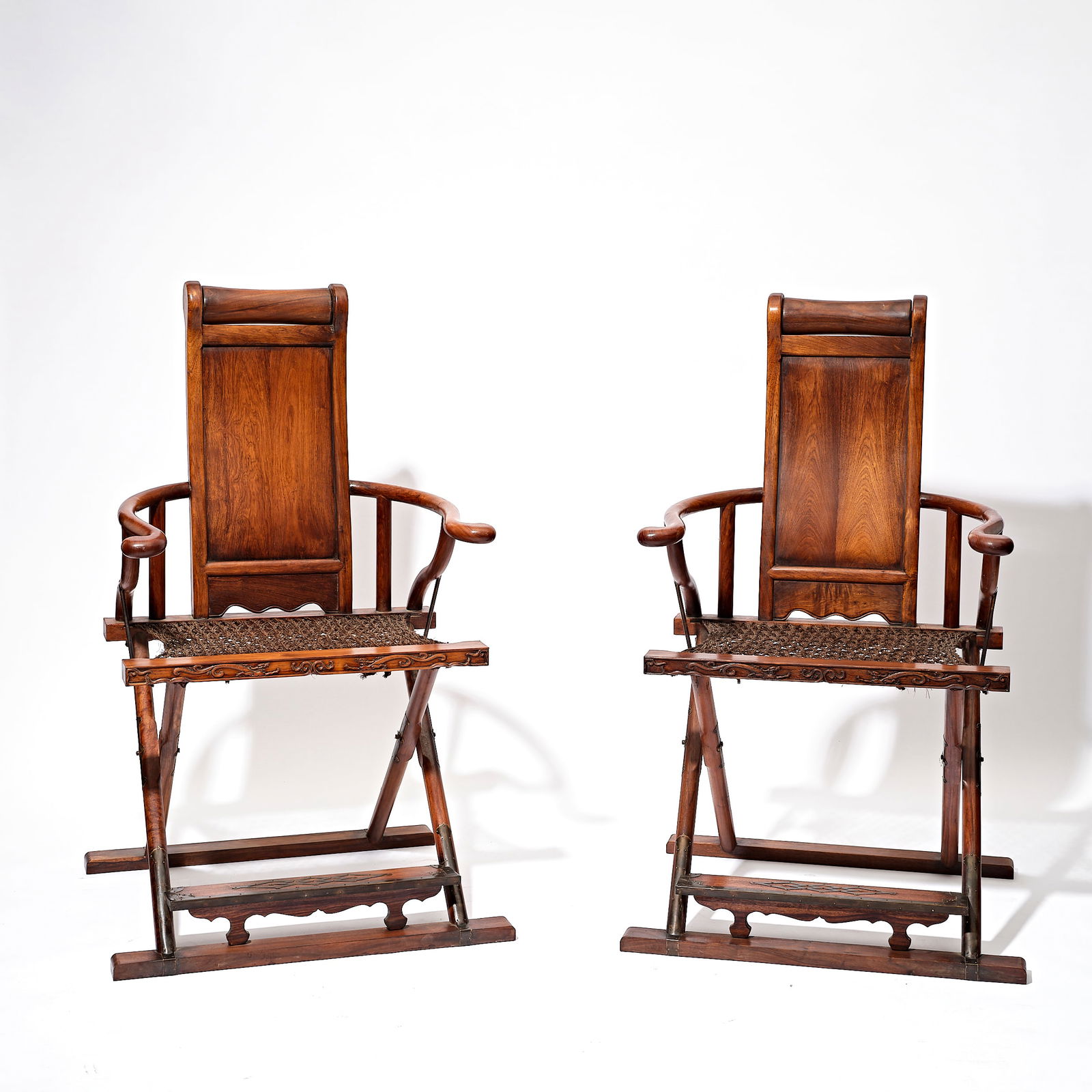 Qing Dynasty huanghuali fabric folding chair: Qing Dynasty huanghuali fabric folding chairH112cm W68cm