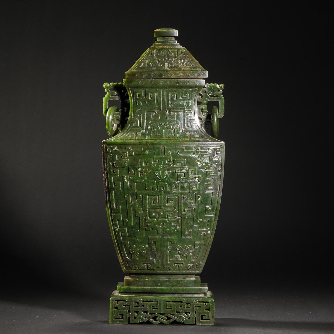 Ming Dynasty Hotan jasper three-body vase with bronze pattern: Ming Dynasty Hotan jasper three-body vase with bronze patternH36cm W15cm