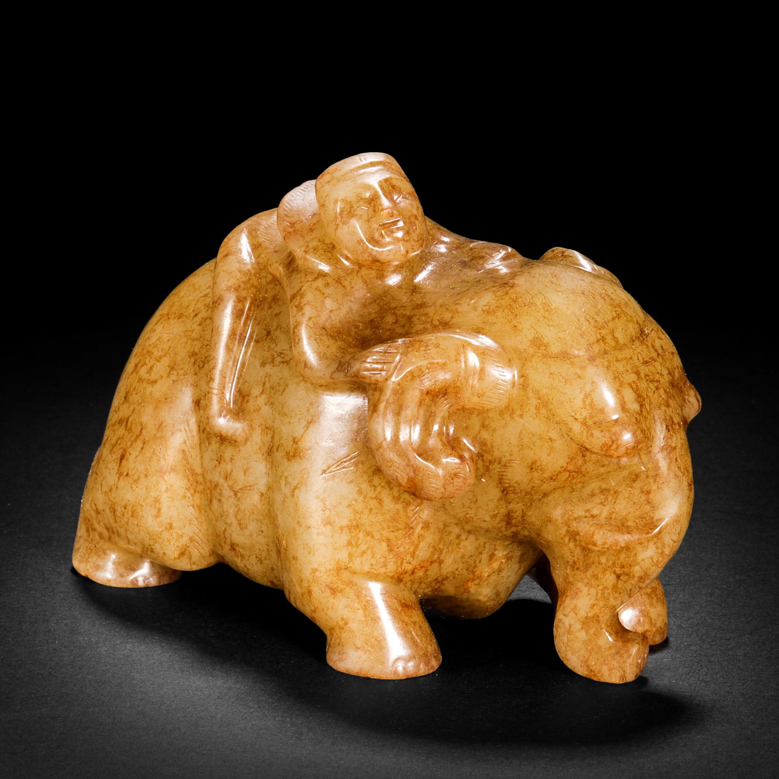 Pre-Ming Dynasty Hotan jade Hu people training elephant ornaments: Pre-Ming Dynasty Hotan jade Hu people training elephant ornamentsH7cm W12cm Weight678g