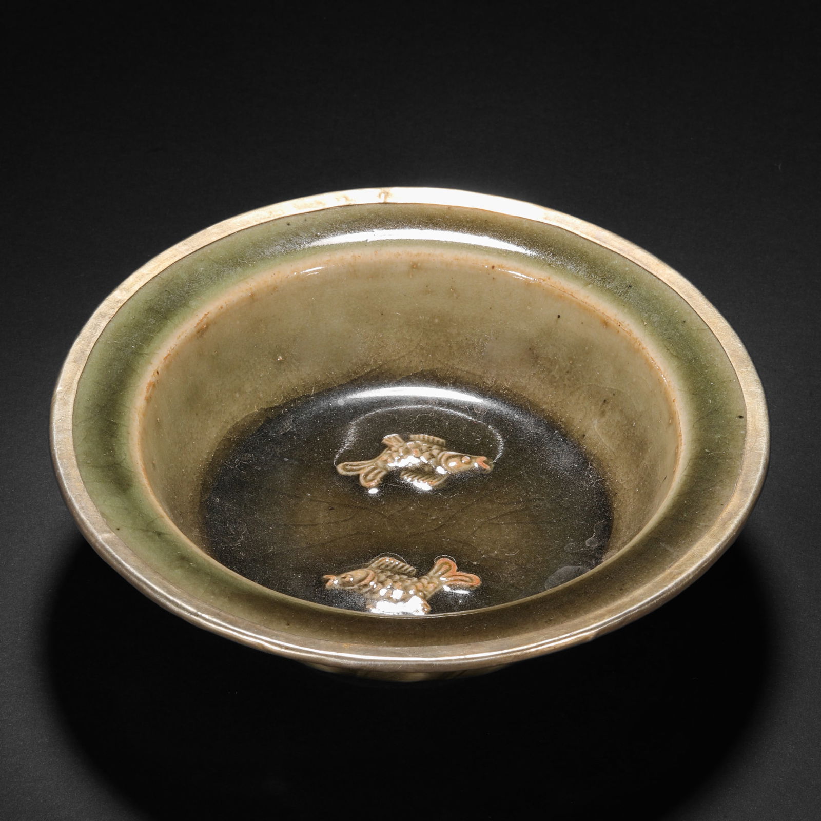 Yaozhou kiln double fish bowl before Ming Dynasty: Yaozhou kiln double fish bowl before Ming DynastyH4cm W13.5cm