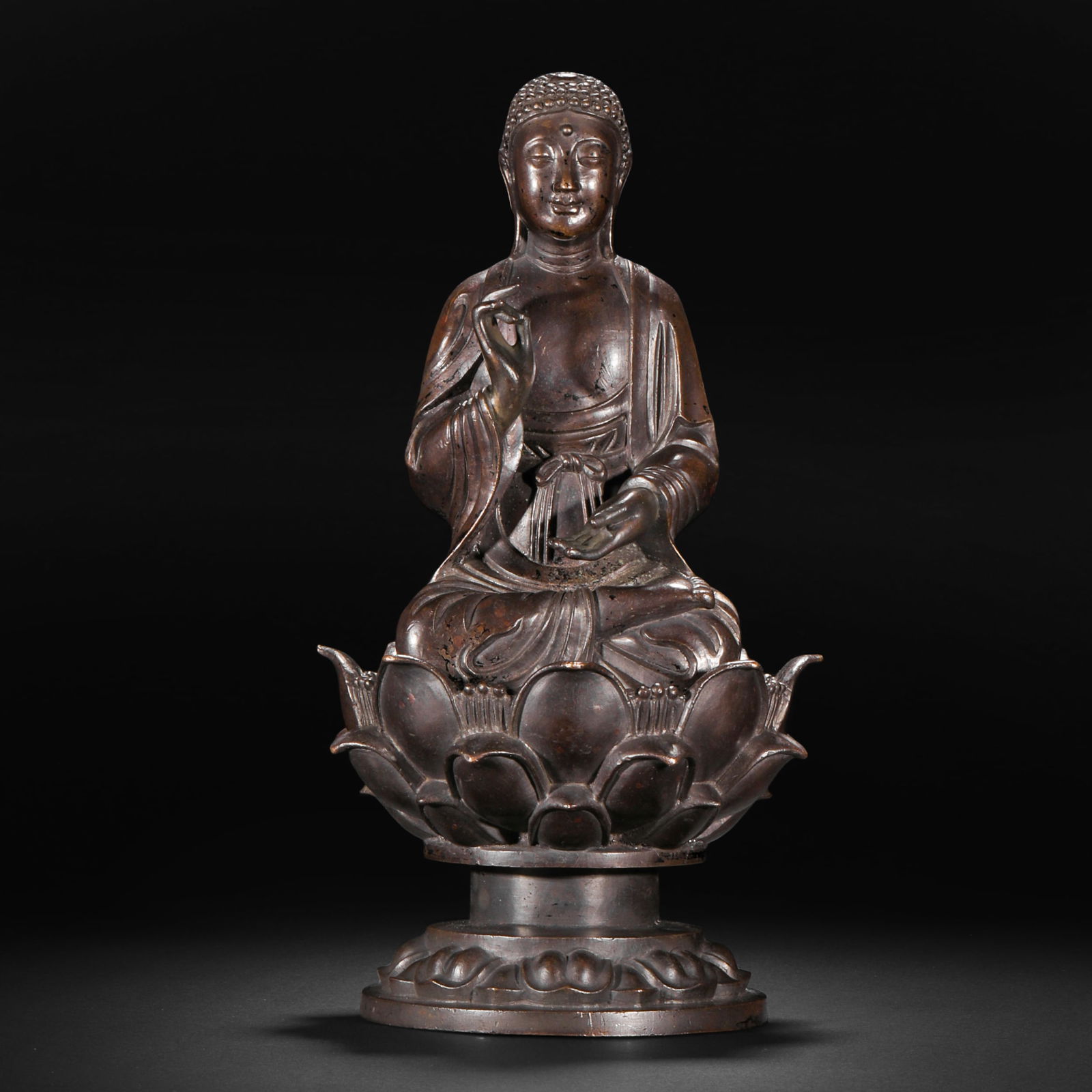 Ming Dynasty Buddha statue on lotus base: Ming Dynasty Buddha statue on lotus baseH25cm W13cm