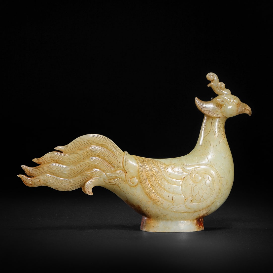Hotan jade phoenix-shaped ornaments before the Ming Dynasty: Hotan jade phoenix-shaped ornaments before the Ming DynastyH15cm W23cm Weight1029g