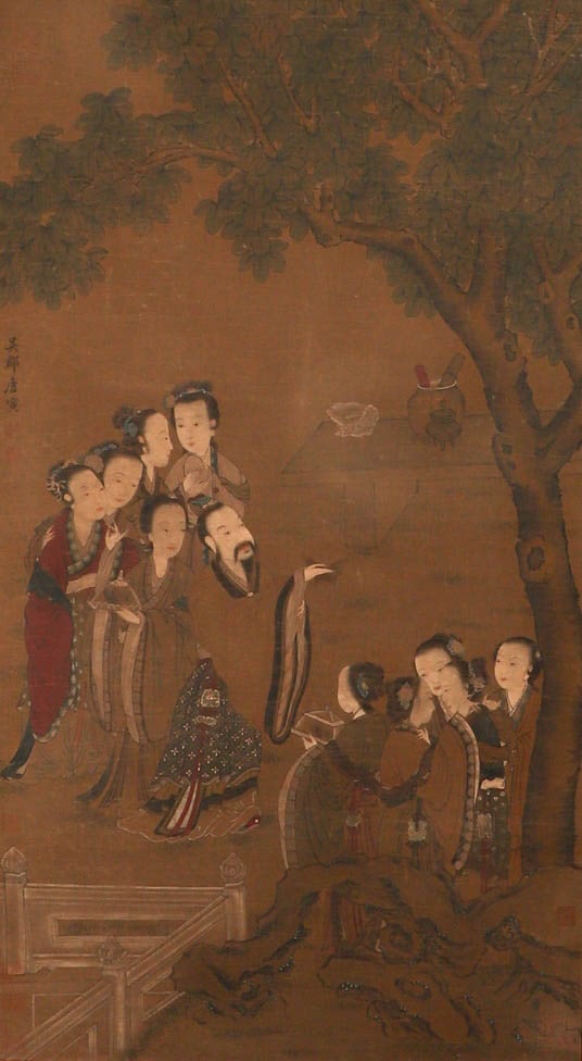 Ming Dynasty, silk scroll with characters and stories signed (Tang Yin): Ming Dynasty, silk scroll with characters and stories signed (Tang Yin)Height: 99cm, width: 54.5cm