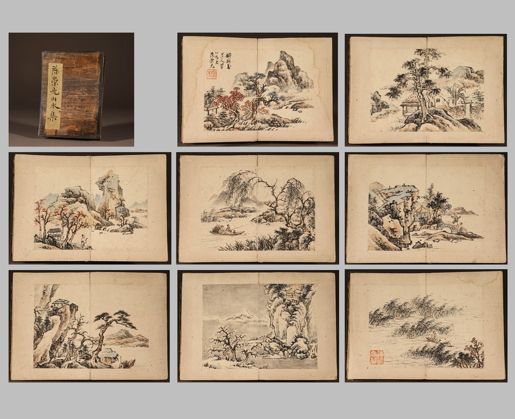 Qing Dynasty, signed collection of landscape paintings on paper (Chen Chongguang): Qing Dynasty, signed collection of landscape paintings on paper (Chen Chongguang)Height: 12.5cm, width: 9cm