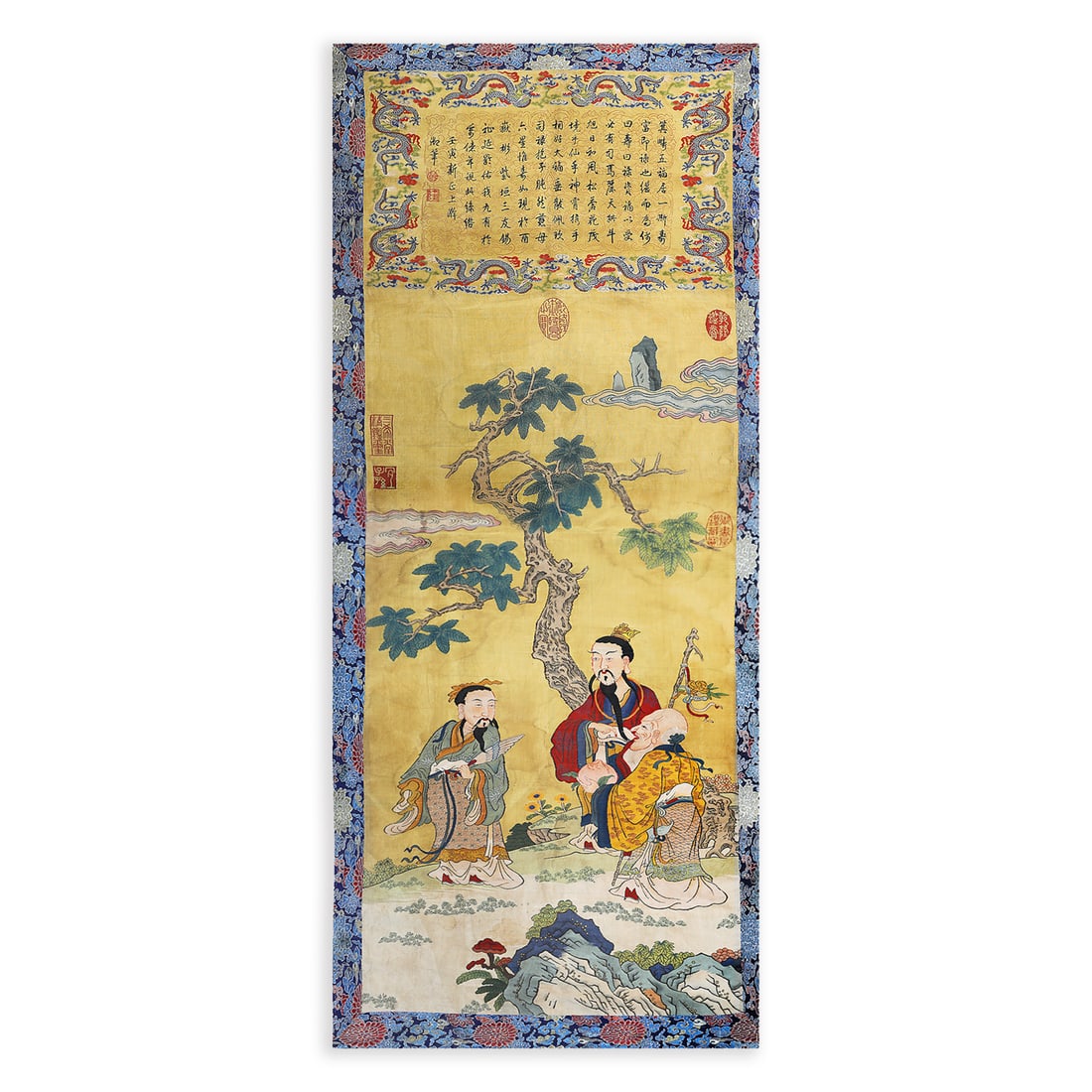 Qing Dynasty embroidery blessings of fortune, longevity, longevity and three stars: Qing Dynasty embroidery blessings of fortune, longevity, longevity and three starsH191cm W81cm